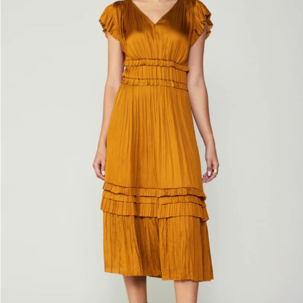 Current Air Los Angeles Sereia Midi Dress - Marigold with floral print